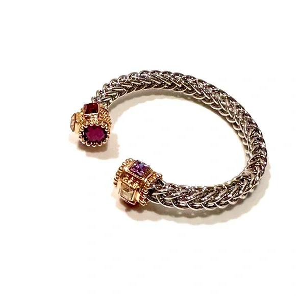 Designer Two Tone Colorful Crystal Boutique Bangle Bracelet - Picture 5 of 6